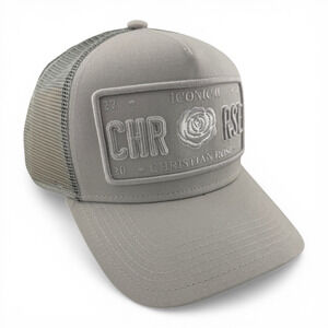 Christian Rose Iconic II London Plate Rose Grey Trucker Mesh Back Adjustable Hat